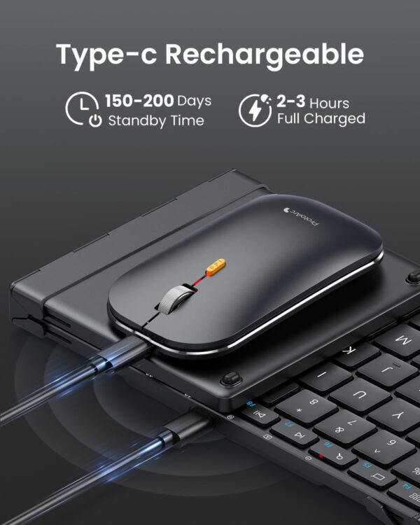 ProtoArc Foldable Keyboard and Mouse, XKM01 True Full-Size Folding Keyboard Mouse Combo for Business and Travel, 2.4G+Dual Bluetooth Portable Mouse Keyboard for Laptop iPads Tablets - Black - Image 6