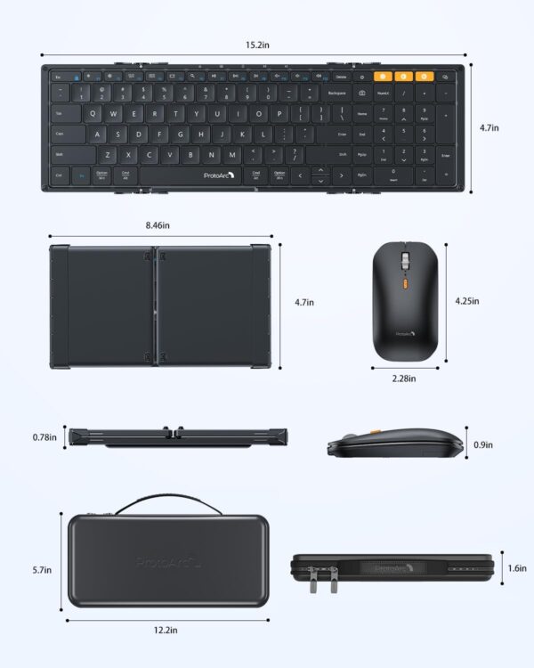 ProtoArc Foldable Keyboard and Mouse, XKM01 True Full-Size Folding Keyboard Mouse Combo for Business and Travel, 2.4G+Dual Bluetooth Portable Mouse Keyboard for Laptop iPads Tablets - Black - Image 8
