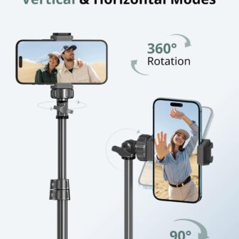 SENSYNE 62" Phone Tripod & Selfie Stick, Extendable Cell Phone Tripod Stand with Wireless Remote and Phone Holder, Compatible with iPhone Android Phone, Camera - Image 5