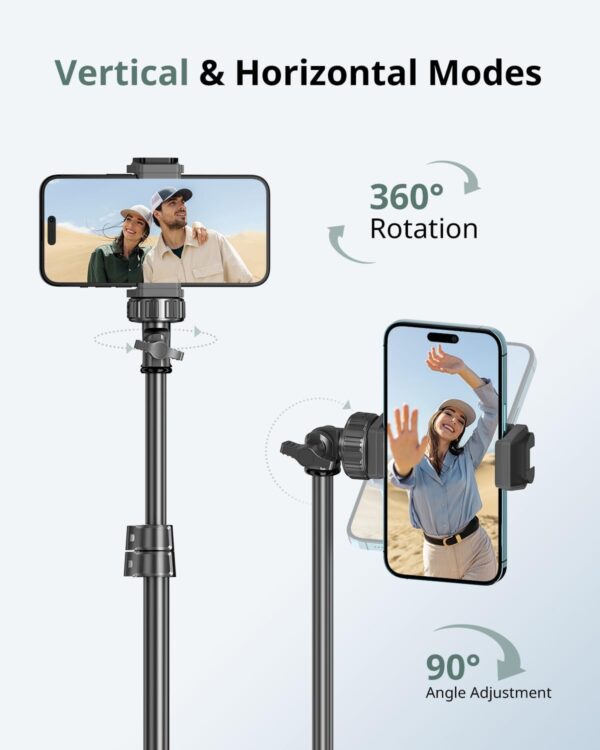 SENSYNE 62" Phone Tripod & Selfie Stick, Extendable Cell Phone Tripod Stand with Wireless Remote and Phone Holder, Compatible with iPhone Android Phone, Camera - Image 5
