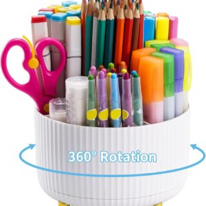 Marbrasse Desk Organizer, 360-Degree Rotating Pen Holder, Desk Organizers and Accessories with 5 Compartments Pencil Holder, Art Supply Storage Box Caddy for Office, Home（White）