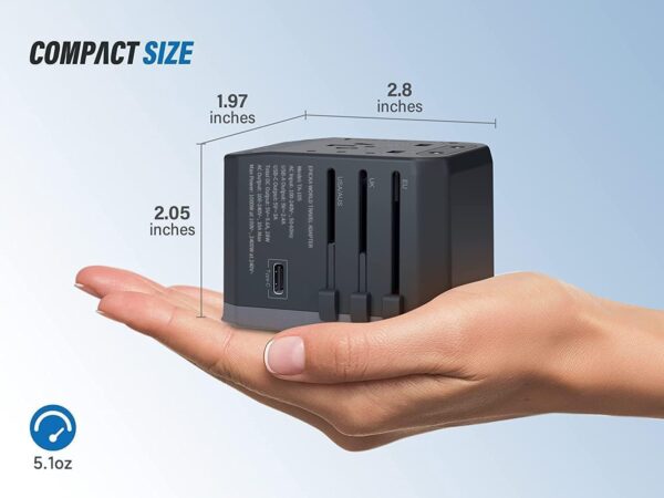 EPICKA Universal Travel Adapter, European Travel Plug Adapter - International Power Adapter Worldwide Charger with USB-C & 4 USB-A Ports, Travel Essentials for Italy, Japan, Europe, UK (TA-105, Grey) - Image 6