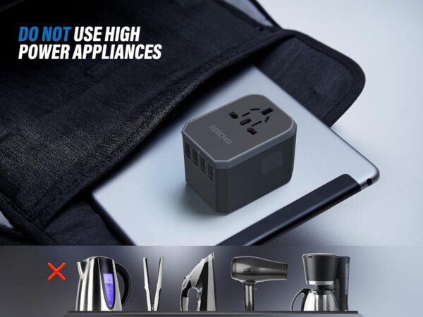 EPICKA Universal Travel Adapter, European Travel Plug Adapter - International Power Adapter Worldwide Charger with USB-C & 4 USB-A Ports, Travel Essentials for Italy, Japan, Europe, UK (TA-105, Grey) - Image 7