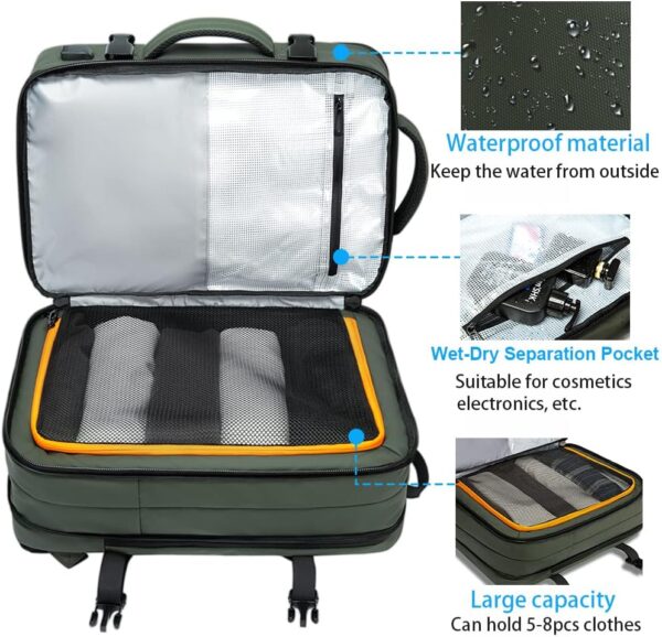 BANGE Carry-on Backpack, 45L Expandable Travel Backpacks,Weekend Backpack Briefcase,Waterproof Laptop Backpack Fits For 17.3” Laptop - Image 3