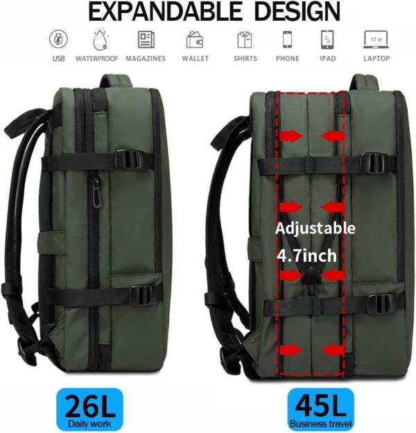 BANGE Carry-on Backpack, 45L Expandable Travel Backpacks,Weekend Backpack Briefcase,Waterproof Laptop Backpack Fits For 17.3” Laptop - Image 4