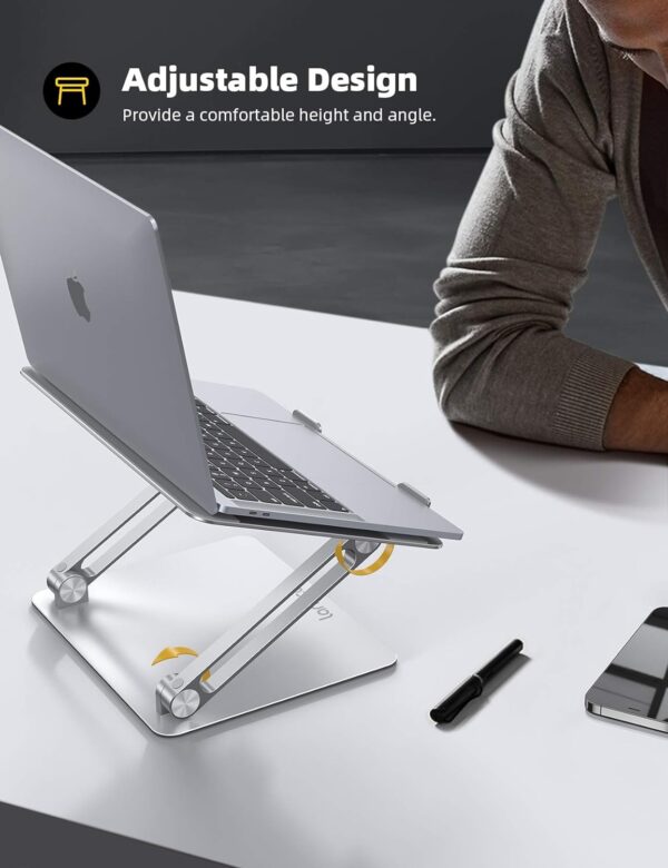 Lamicall Adjustable Laptop Stand, Portable Laptop Riser, Aluminum Laptop Stand for Desk Foldable, Ergonomic Computer Notebook Stand Holder for MacBook Air Pro, Dell XPS, HP (10-17.3'') - Silver - Image 7