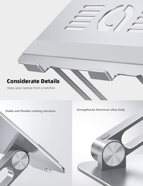 Lamicall Adjustable Laptop Stand, Portable Laptop Riser, Aluminum Laptop Stand for Desk Foldable, Ergonomic Computer Notebook Stand Holder for MacBook Air Pro, Dell XPS, HP (10-17.3'') - Silver - Image 8