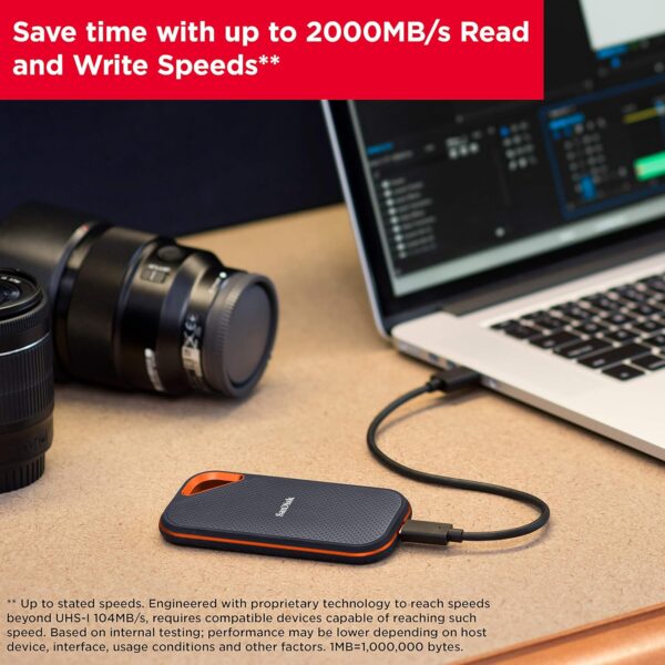SanDisk 4TB Extreme PRO Portable SSD - Up to 2000MB/s - USB-C, USB 3.2 Gen 2x2, IP65 Water and Dust Resistance, Updated Firmware - External Solid State Drive - SDSSDE81-4T00-G25 - Image 4