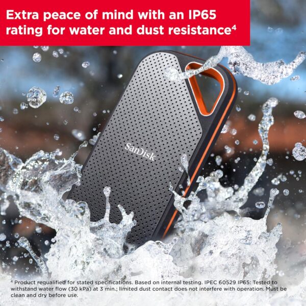 SanDisk 4TB Extreme PRO Portable SSD - Up to 2000MB/s - USB-C, USB 3.2 Gen 2x2, IP65 Water and Dust Resistance, Updated Firmware - External Solid State Drive - SDSSDE81-4T00-G25 - Image 5