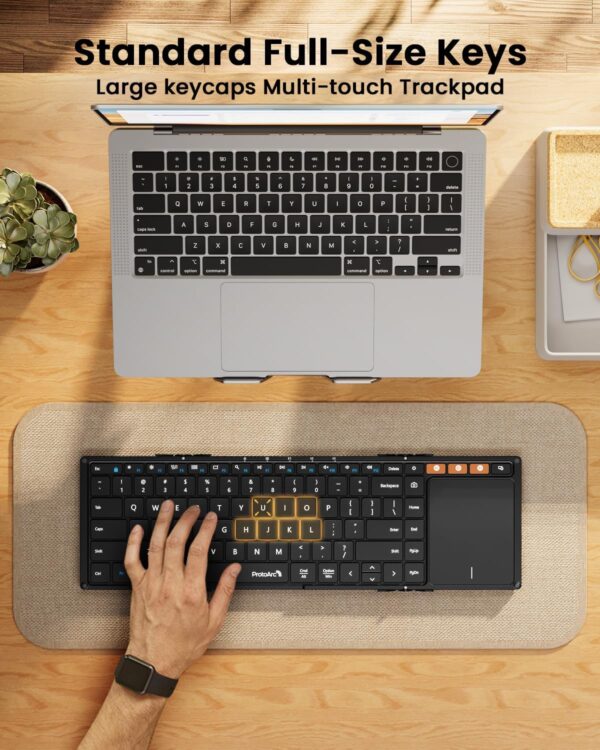 ProtoArc Foldable Keyboard with Touchpad, XK01 TP Folding Portable Keyboard, Full Size Keys, Large Trackpad Bluetooth Travel Keyboards for iPad Laptop PC Tablets -Black - Image 5