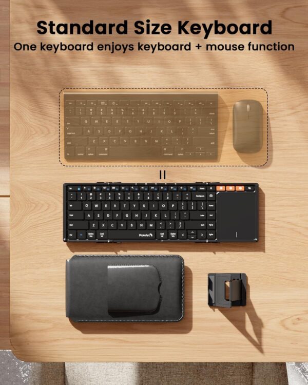 ProtoArc Foldable Keyboard with Touchpad, XK01 TP Folding Portable Keyboard, Full Size Keys, Large Trackpad Bluetooth Travel Keyboards for iPad Laptop PC Tablets -Black - Image 7