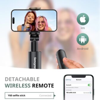 Sensyne 60" Phone Tripod & Selfie Stick, Lightweight All in One Phone Tripod Integrated with Wireless Remote Compatible with All Cell Phones for Selfie/Video Recording/Photo/Live Stream/Vlog（Black） - Image 3