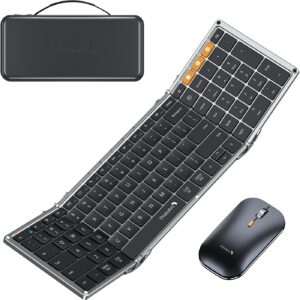 ProtoArc Foldable Keyboard and Mouse, XKM01 True Full-Size Folding Keyboard Mouse Combo for Business and Travel, 2.4G+Dual Bluetooth Portable Mouse Keyboard for Laptop iPads Tablets - Black Gray