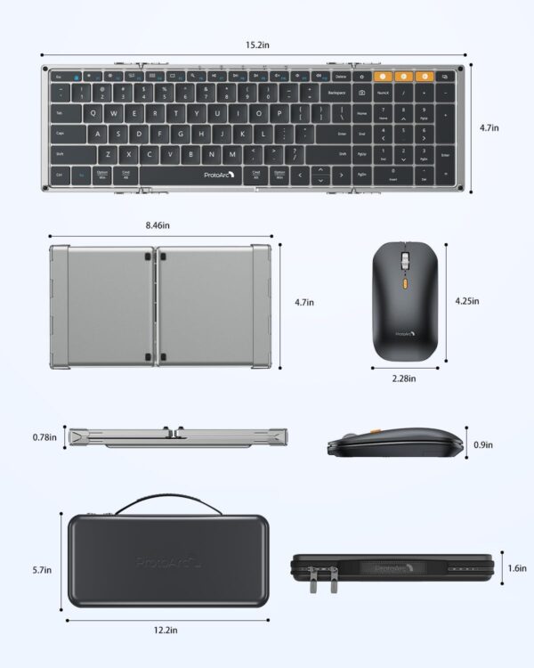 ProtoArc Foldable Keyboard and Mouse, XKM01 True Full-Size Folding Keyboard Mouse Combo for Business and Travel, 2.4G+Dual Bluetooth Portable Mouse Keyboard for Laptop iPads Tablets - Black Gray - Image 8
