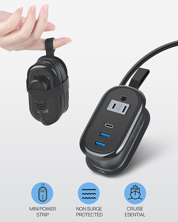 BEVA Travel Power Strip with USB C Ports, 4FT Extension Cord, 2 Outlets, 3 USB Ports, Cruise Ship Essentials (3.4A Charge, Black) - Image 5