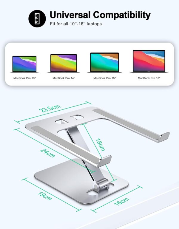 Foldable Laptop Stand, Height Adjustable Ergonomic Computer Stand for Desk, Aluminum Portable Laptop Riser Holder Mount Compatible with MacBook Pro Air, HP, Dell 10-16" - Image 5