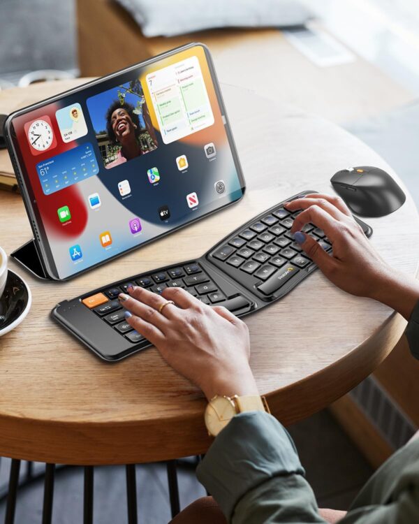 ProtoArc Ergonomic Foldable Keyboard Mouse, XKM03 Portable Folding Bluetooth Keyboard Mouse Combo for Business and Travel, Split Design, 3 Bluetooth, Rechargeable, for iPad, Tablet, iPhone, Laptop - Image 7