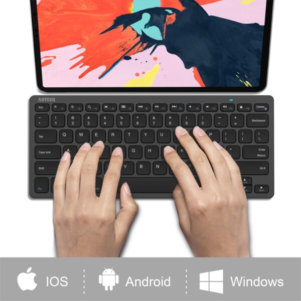 Arteck Ultra-Slim Keyboard Compatible with iPad 10.2-inch/iPad Air/iPad 9.7-inch/iPad Pro/iPad Mini, iPhone and Other Bluetooth Enabled Devices Including iOS, Android, Windows, Black - Image 3