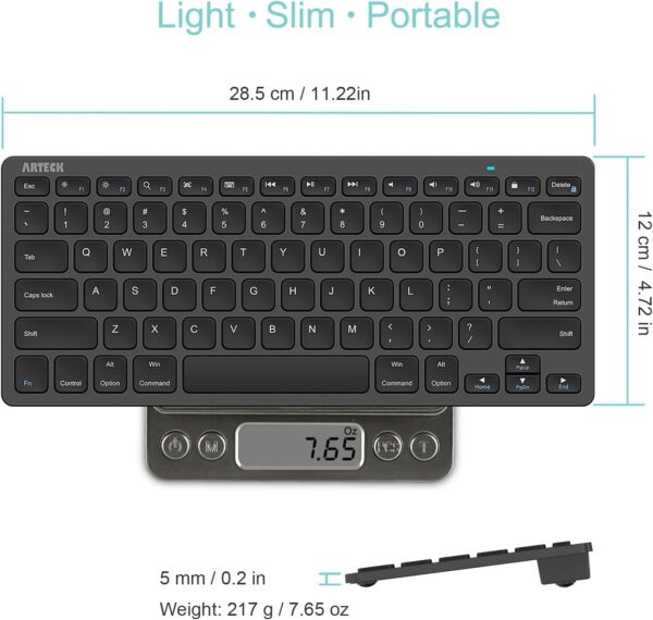 Arteck Ultra-Slim Keyboard Compatible with iPad 10.2-inch/iPad Air/iPad 9.7-inch/iPad Pro/iPad Mini, iPhone and Other Bluetooth Enabled Devices Including iOS, Android, Windows, Black - Image 6