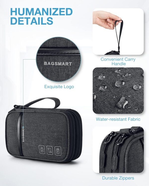 BAGSMART Cord Organizer Travel Cable Organizer Bag Tech Electronic Organizer Travel Case, Travel Essentials for Charger, Cable, Phone, Flash drive, Double Layer-Black - Image 4