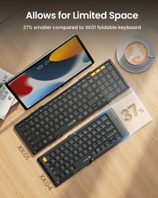 ProtoArc Foldable Compact Keyboard, XK04 Portable Bluetooth Keyboard with PU Leather Cover, Pocket-Sized Wireless Travel Keyboards for iPad, iPhone, Smartphone, Tablet and Laptop - Black - Image 6