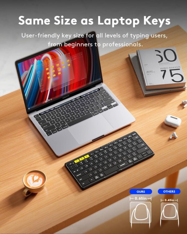 Samsers Full-Size Foldable Bluetooth Keyboard, KF08S Wireless Folding Keyboards with PU Leather Cover, Portable Travel for iPhone iPad Smartphone Tablet Laptop, Android Windows Mac OS, Black - Image 6