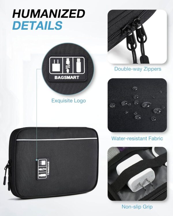 BAGSMART Electronics Travel Organizer Case, Tech Accessories Cord Storage Bag for Phone, Power Bank, SD Card, Cables, Black - Image 4