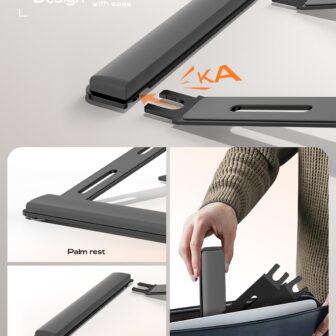 Laptop Stand for Desk, Laptop Stand with Wrist Support, Ergonomic Detachable Laptop Riser, Mount, Holder Notebook Computer Stand for MacBook Air Pro, HP, Dell, XPS, HP (10-17") Laptops - Black - Image 6
