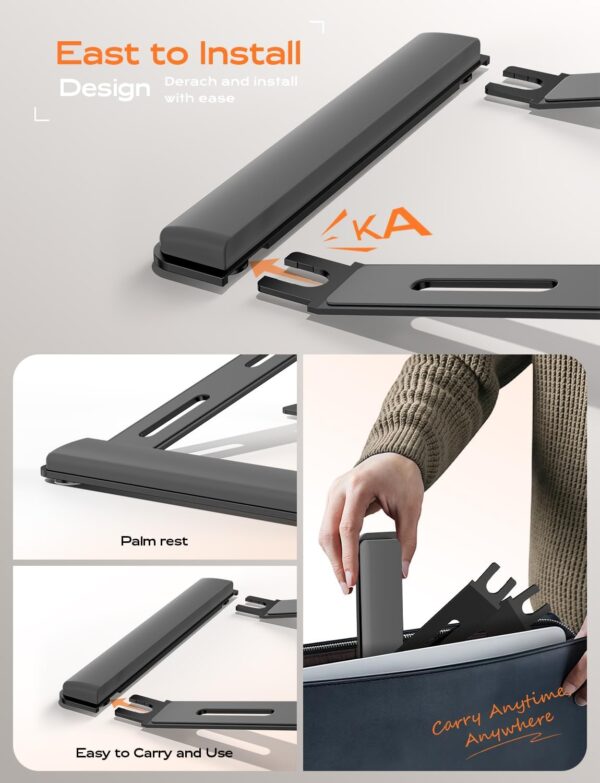 Laptop Stand for Desk, Laptop Stand with Wrist Support, Ergonomic Detachable Laptop Riser, Mount, Holder Notebook Computer Stand for MacBook Air Pro, HP, Dell, XPS, HP (10-17") Laptops - Black - Image 6