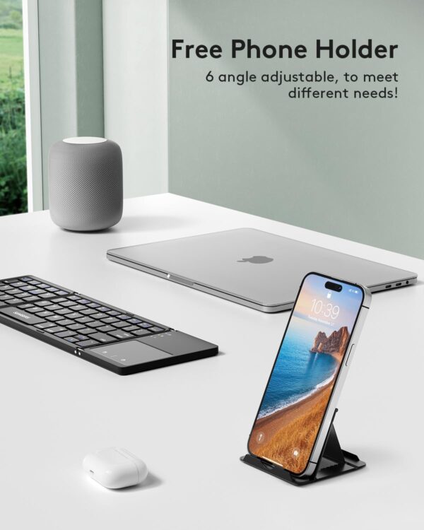 Samsers Foldable Bluetooth Keyboard with Touchpad - Portable Wireless Keyboard with Holder, Rechargeable Full Size Ultra Slim Pocket Folding Keyboards for Android Windows iOS Tablet & Laptop - Black - Image 5