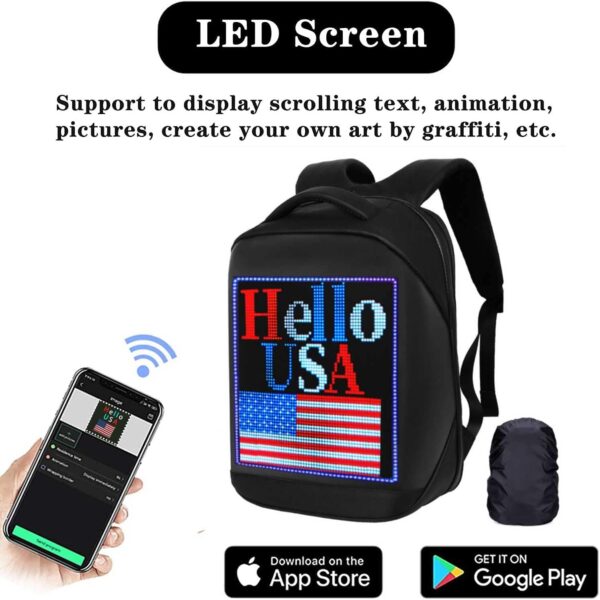 Welaso Smart Bluetooth LED Backpack with Colorful LED Sign Panel and Programmable, DIY Laptop Daypack Bag,Black (Medium 21L,with Rain Cover) - Image 3
