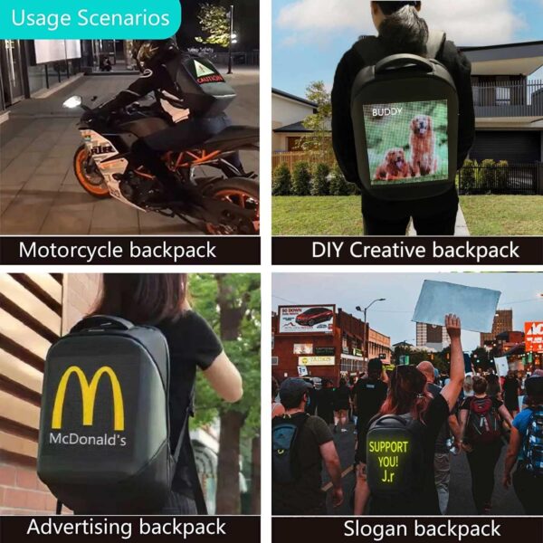 Welaso Smart Bluetooth LED Backpack with Colorful LED Sign Panel and Programmable, DIY Laptop Daypack Bag,Black (Medium 21L,with Rain Cover) - Image 4