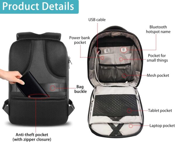 Welaso Smart Bluetooth LED Backpack with Colorful LED Sign Panel and Programmable, DIY Laptop Daypack Bag,Black (Medium 21L,with Rain Cover) - Image 5