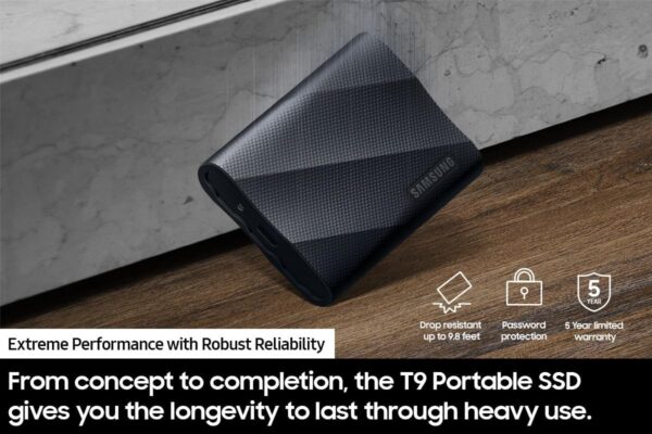 SAMSUNG T9 Portable SSD 4TB, USB 3.2 Gen 2x2 External Solid State Drive, Seq. Read Speeds Up to 2,000MB/s for Gaming, Students and Professionals,MU-PG4T0B/AM, Black (pack of 1) - Image 5