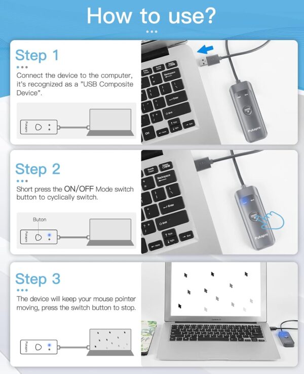 Mouse Jiggler Undetectable Mouse Mover Wiggler Driver-Free Automatic Mouse Shaker, Undetectable USB Mouse Jiggler with ON/Off Switch, Plug & Play-Gray - Image 5