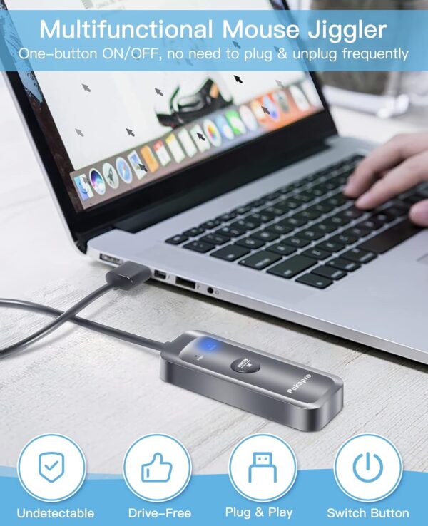 Mouse Jiggler Undetectable Mouse Mover Wiggler Driver-Free Automatic Mouse Shaker, Undetectable USB Mouse Jiggler with ON/Off Switch, Plug & Play-Gray - Image 6