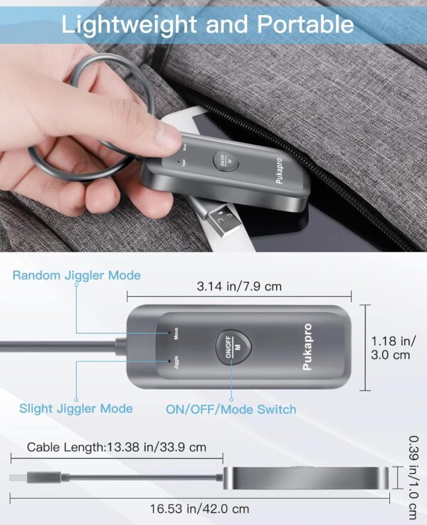 Mouse Jiggler Undetectable Mouse Mover Wiggler Driver-Free Automatic Mouse Shaker, Undetectable USB Mouse Jiggler with ON/Off Switch, Plug & Play-Gray - Image 7