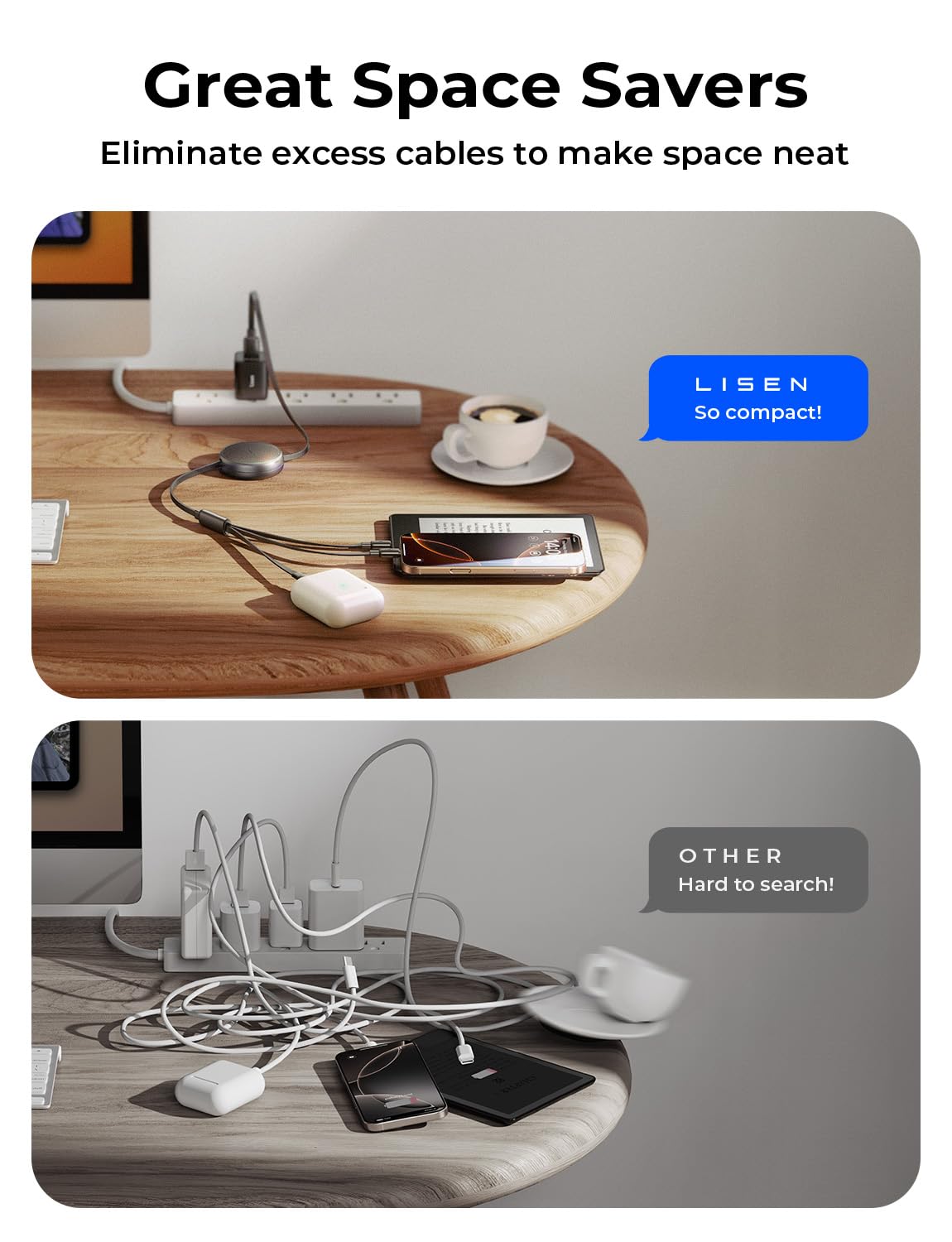 LISEN Multi Charging Cable, 3 in 1 Charging Cable, Retractable Car Charger with Type C/L/Micro USB Ports for iPhone 16 15 14 Pro Max/Samsung Galaxy S25/PS/Kindle, Multi Chargers for All Devices - Image 4