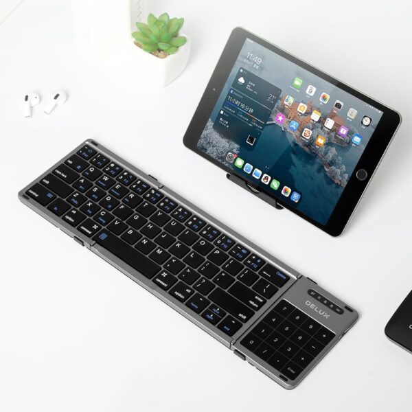 DeLUX Foldable Keyboard with Touchpad and Numeric Keypad, 2.4G Wireless and Bluetooth, Rechargeable Portable Travel Folding Keyboard with PU Leather, for iOS Android Windows Tablet (KF18) - Image 7