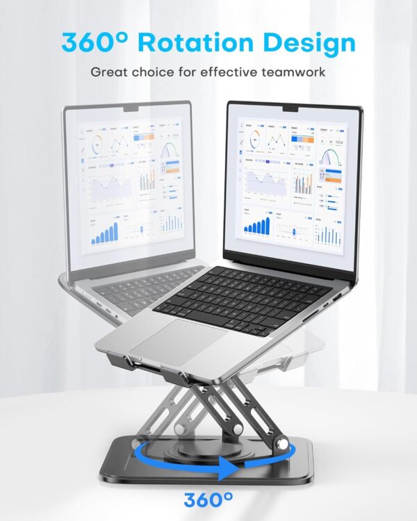 Adjustable Laptop Stand, Computer Stand with 360 Rotating Base, Ergonomic Laptop Riser Mount for Desk Foldable Protable Computer Desk Fits with MacBook Pro Air (10-16") - Black - Image 3