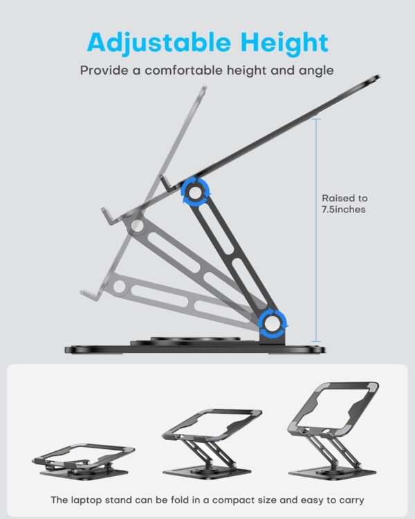 Adjustable Laptop Stand, Computer Stand with 360 Rotating Base, Ergonomic Laptop Riser Mount for Desk Foldable Protable Computer Desk Fits with MacBook Pro Air (10-16") - Black - Image 4
