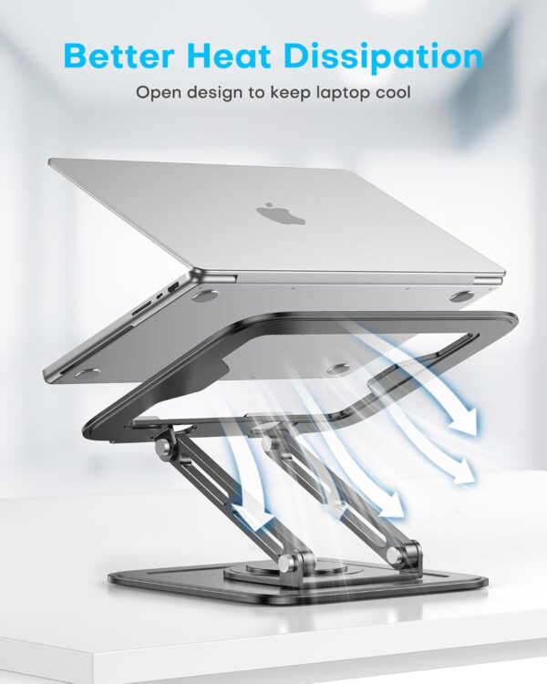 Adjustable Laptop Stand, Computer Stand with 360 Rotating Base, Ergonomic Laptop Riser Mount for Desk Foldable Protable Computer Desk Fits with MacBook Pro Air (10-16") - Black - Image 5