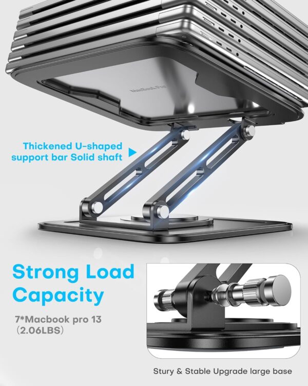 Adjustable Laptop Stand, Computer Stand with 360 Rotating Base, Ergonomic Laptop Riser Mount for Desk Foldable Protable Computer Desk Fits with MacBook Pro Air (10-16") - Black - Image 6