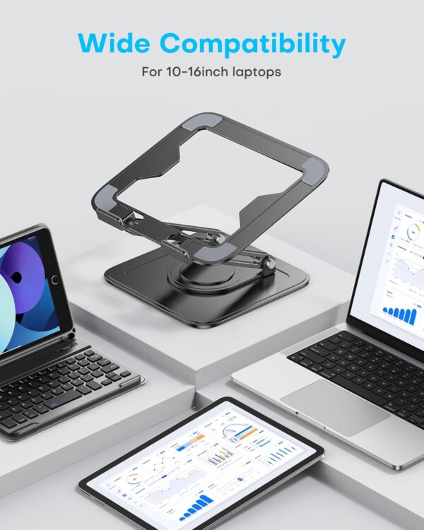 Adjustable Laptop Stand, Computer Stand with 360 Rotating Base, Ergonomic Laptop Riser Mount for Desk Foldable Protable Computer Desk Fits with MacBook Pro Air (10-16") - Black - Image 7