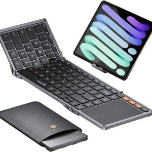 ProtoArc Foldable Keyboard with Touchpad, XK01 TP Folding Portable Keyboard, Full Size Keys, Large Trackpad Bluetooth Travel Keyboards for iPad Laptop PC Tablets - Black Gray