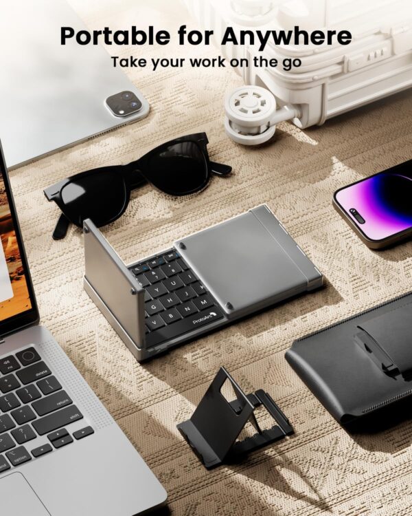 ProtoArc Foldable Keyboard with Touchpad, XK01 TP Folding Portable Keyboard, Full Size Keys, Large Trackpad Bluetooth Travel Keyboards for iPad Laptop PC Tablets - Black Gray - Image 4