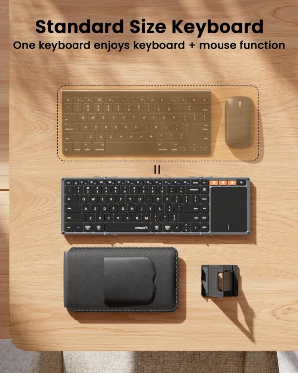 ProtoArc Foldable Keyboard with Touchpad, XK01 TP Folding Portable Keyboard, Full Size Keys, Large Trackpad Bluetooth Travel Keyboards for iPad Laptop PC Tablets - Black Gray - Image 7