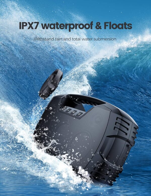 IPX7 Waterproof Bluetooth Speaker, 40W(60 Peak) Portable Wireless Speakers with Subwoofer, 32H Playtime, Stereo Loud Sound, Deep Bass, Bluetooth 5.0 with Handle for Pool, Beach, Outdoor, Gifts - Image 3