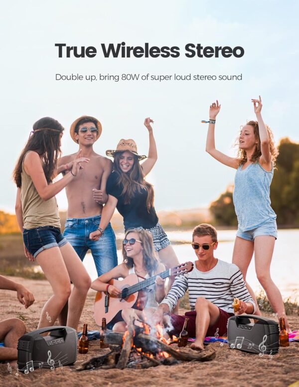 IPX7 Waterproof Bluetooth Speaker, 40W(60 Peak) Portable Wireless Speakers with Subwoofer, 32H Playtime, Stereo Loud Sound, Deep Bass, Bluetooth 5.0 with Handle for Pool, Beach, Outdoor, Gifts - Image 6