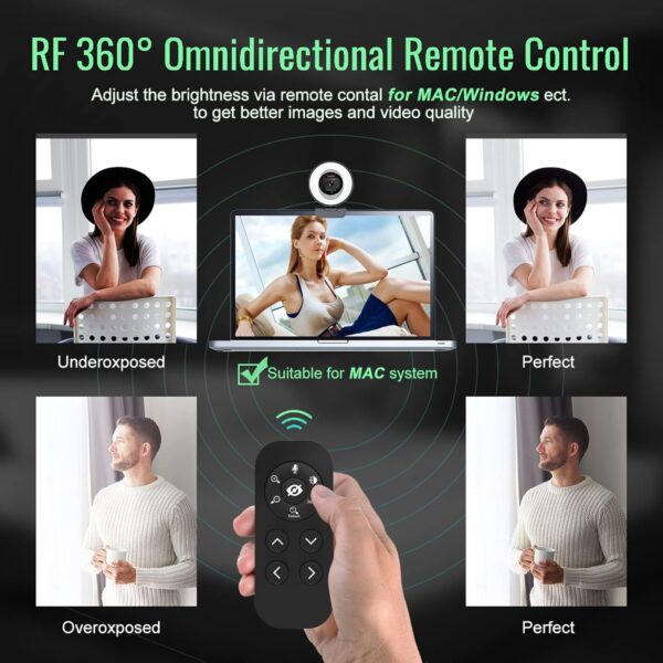 Angetube Streaming Webcam with Microphone: 1080P 60FPS USB Web Cam with Ring Light and Remote Control - HD Web Camera with 5X Digital Zoom Built in Privacy Cover,for PC|Computer|Laptop|Mac|Desktop - Image 4
